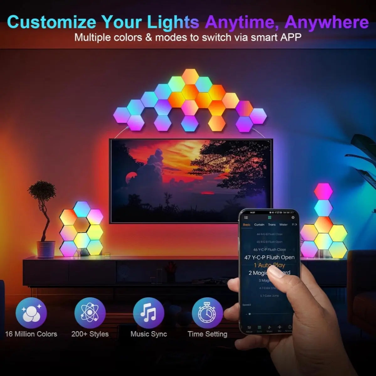 Transform Your Space with 6 Pack Hexagon Light Panels - Music Sync RGB Lighting with APP & Remote Control for Ultimate Home Decor
