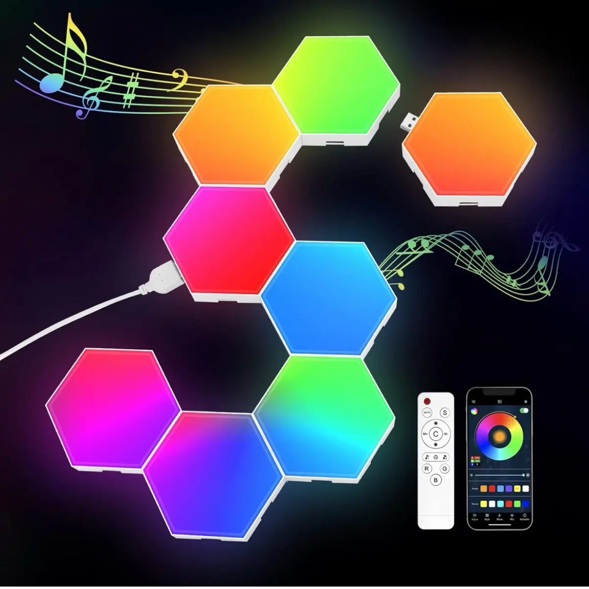 Transform Your Space with 6 Pack Hexagon Light Panels - Music Sync RGB Lighting with APP & Remote Control for Ultimate Home Decor