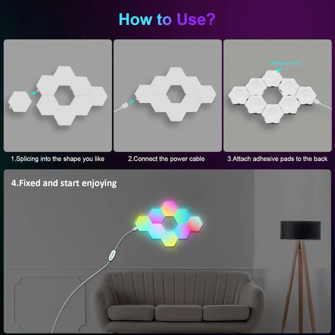 Transform Your Space with 6 Pack Hexagon Light Panels - Music Sync RGB Lighting with APP & Remote Control for Ultimate Home Decor