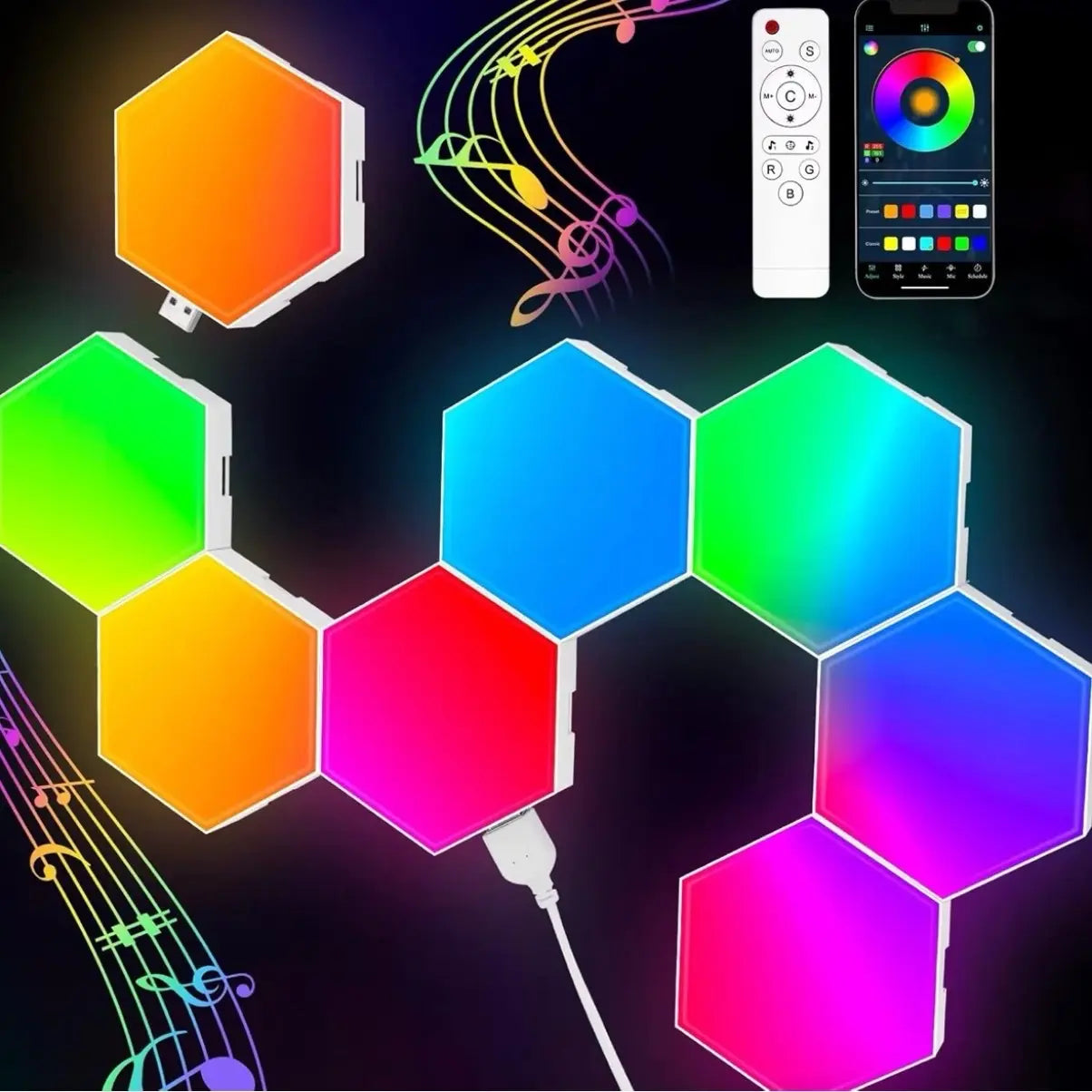 Transform Your Space with 6 Pack Hexagon Light Panels - Music Sync RGB Lighting with APP & Remote Control for Ultimate Home Decor