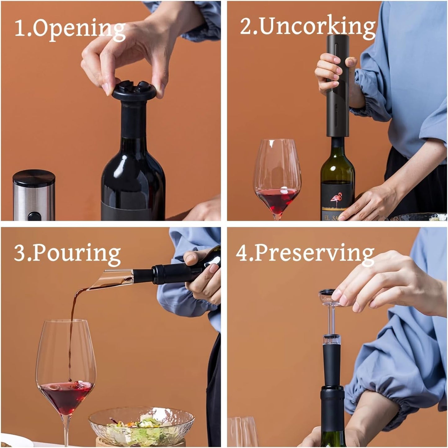 Electric Wine Bottle Opener, Easy to Use, Perfect for Home, Restaurants & Travel, Wine Lovers & Host (Black)