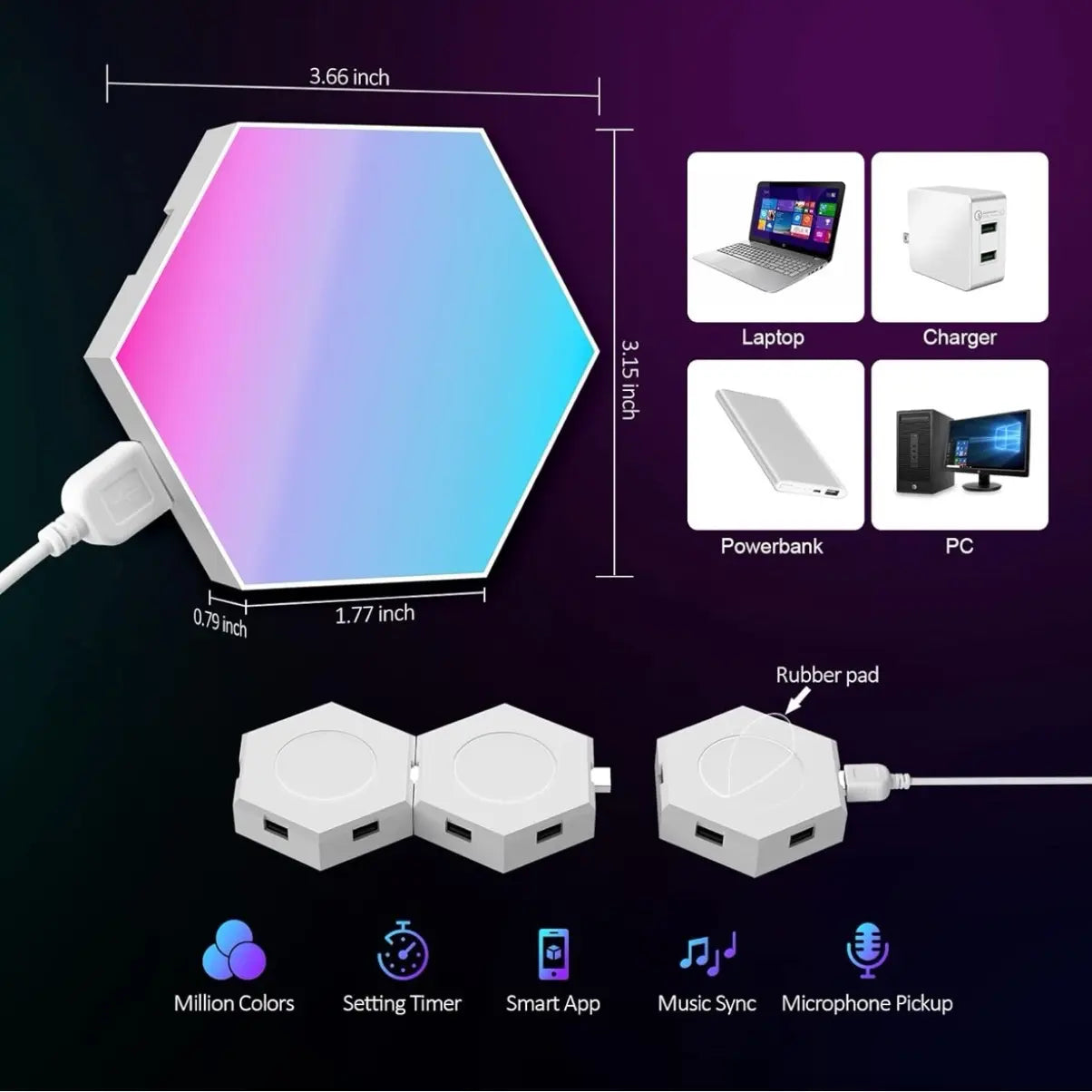 Transform Your Space with 6 Pack Hexagon Light Panels - Music Sync RGB Lighting with APP & Remote Control for Ultimate Home Decor